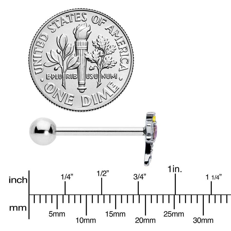 Purple Yellow Clear Gem Dragonfly Barbell Tongue Ring