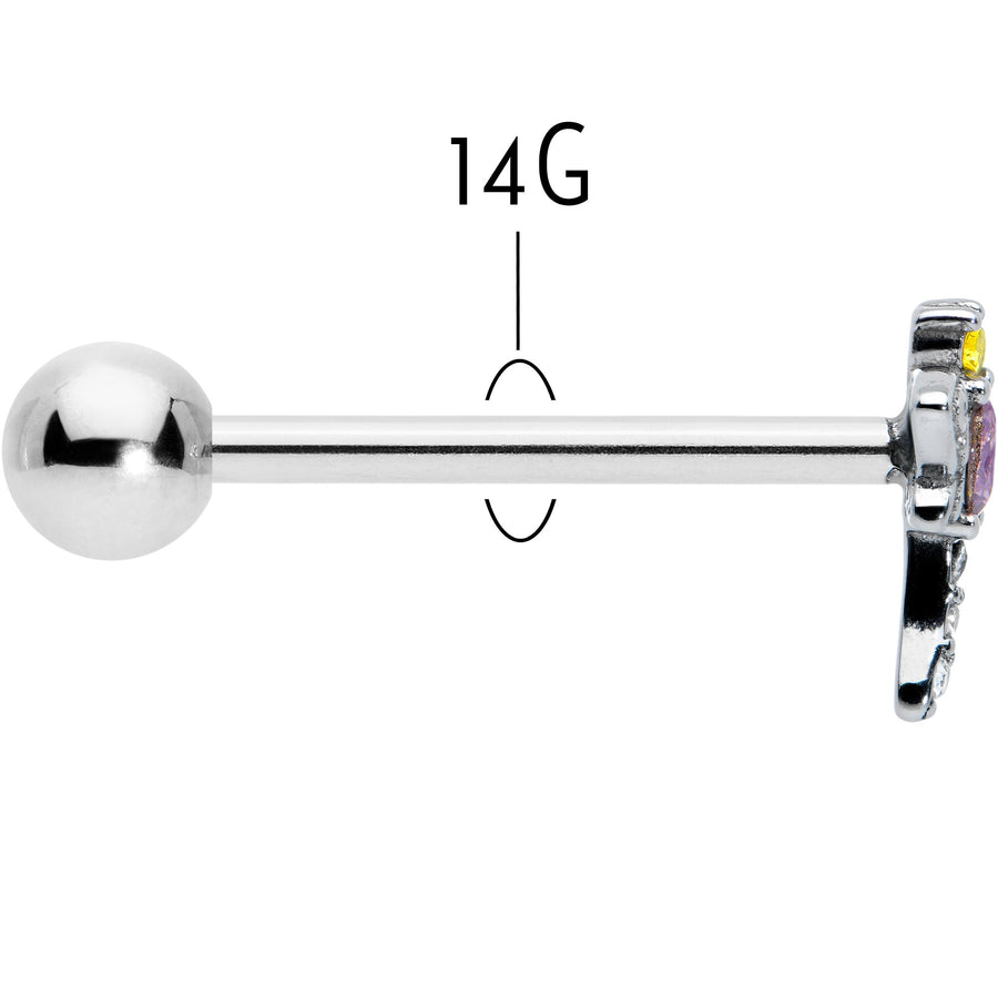 Purple Yellow Clear Gem Dragonfly Barbell Tongue Ring