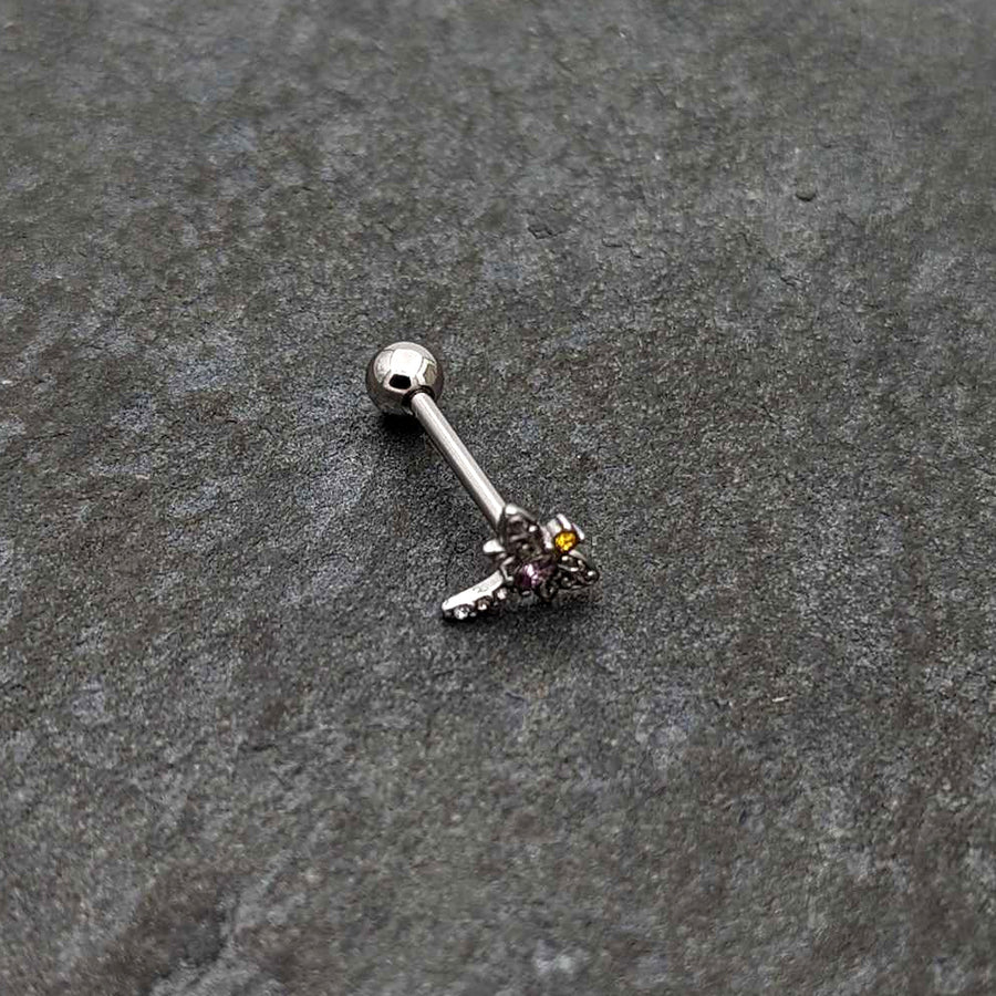 Purple Yellow Clear Gem Dragonfly Barbell Tongue Ring