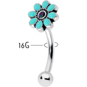 16G 5/16 Blue Gem Flower Teal Petals Curved Eyebrow Ring