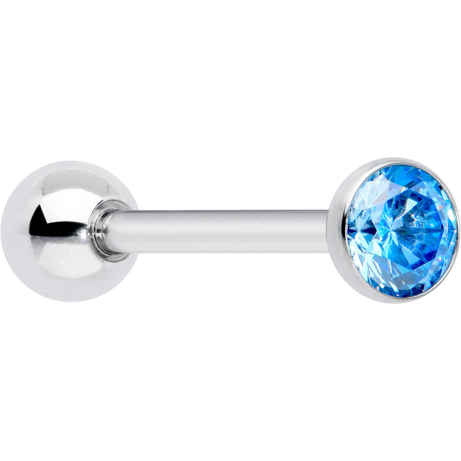 Blue CZ Gem ASTM F-136 Implant Grade Titanium Threadless Barbell Tongue Ring