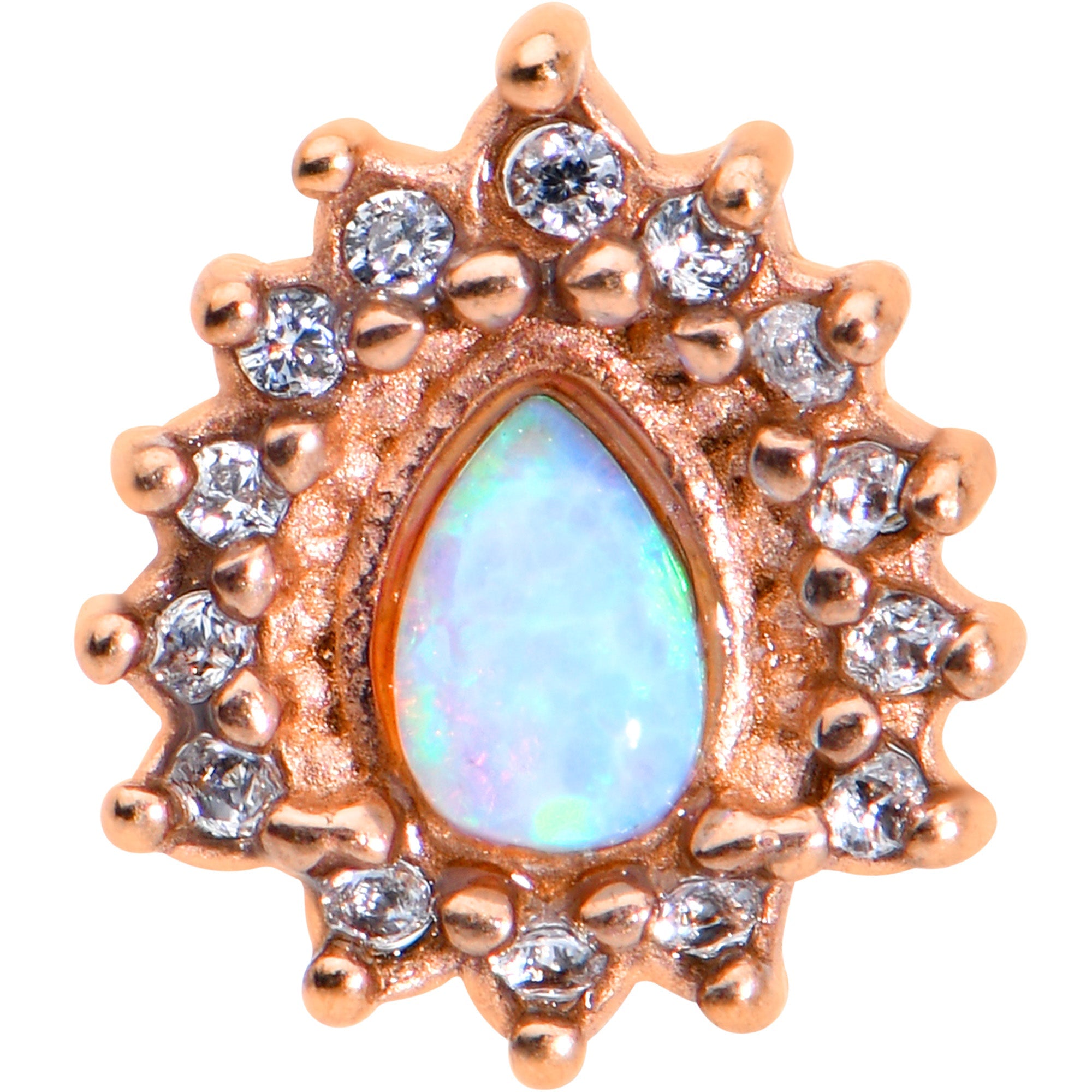 White Synthetic Opal Rose Gold Tone Drop Barbell Tongue Ring