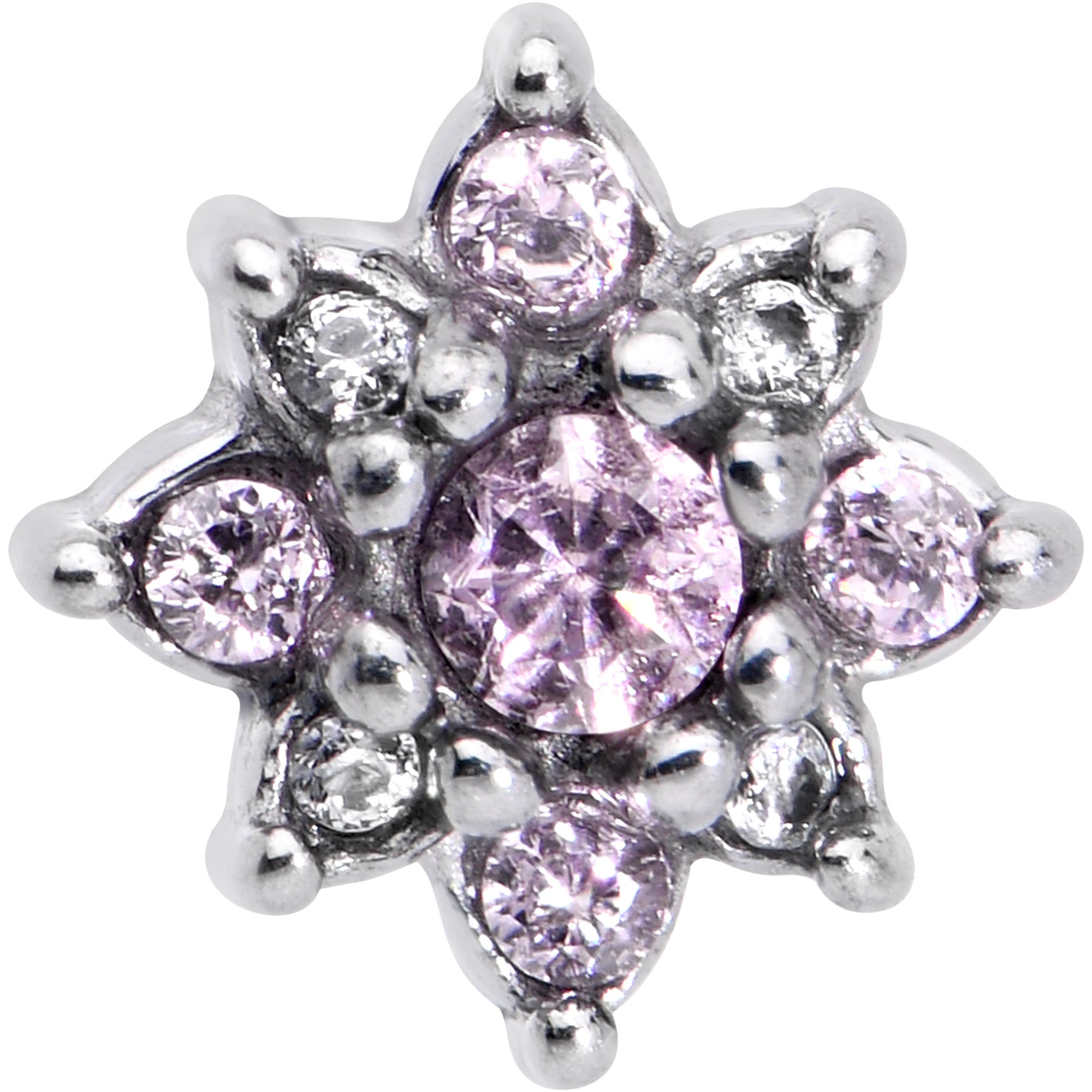 Pink Clear Gem Stylish Snowflake Barbell Tongue Ring