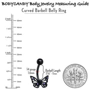 Purple CZ Gem Black Skull Butterfly Belly Ring