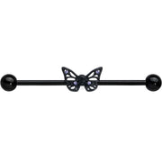 14G Purple CZ Gem Black Skull Butterfly Industrial Barbell 38mm