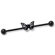 14G Purple CZ Gem Black Skull Butterfly Industrial Barbell 38mm