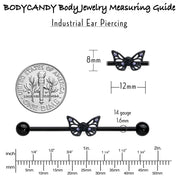 14G Purple CZ Gem Black Skull Butterfly Industrial Barbell 38mm