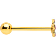Pink Clear Gem Gold Tone Texture Star Barbell Tongue Ring
