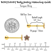 Pink Clear Gem Gold Tone Texture Star Barbell Tongue Ring