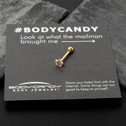 Pink Clear Gem Gold Tone Texture Star Barbell Tongue Ring