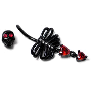 Red CZ Gem Black Skeleton Hearts Gothic Dangle Belly Ring