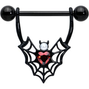 14G 11/16 Red Gem Black Gothic Bat Heart Nipple Shield Set