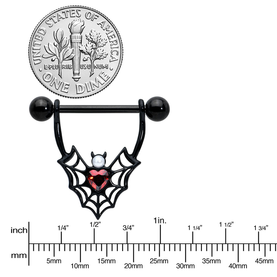 14G 11/16 Red Gem Black Gothic Bat Heart Nipple Shield Set