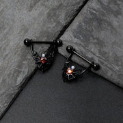 14G 11/16 Red Gem Black Gothic Bat Heart Nipple Shield Set