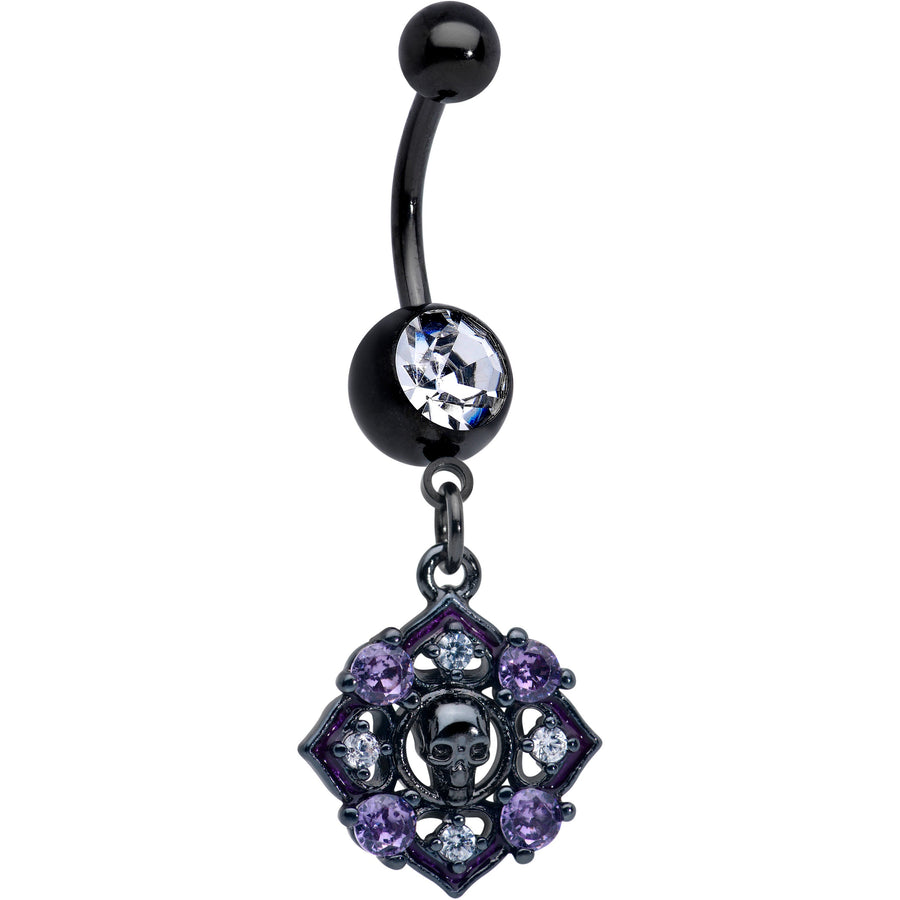 Clear Purple Gem Black Skull Circle Dangle Belly Ring