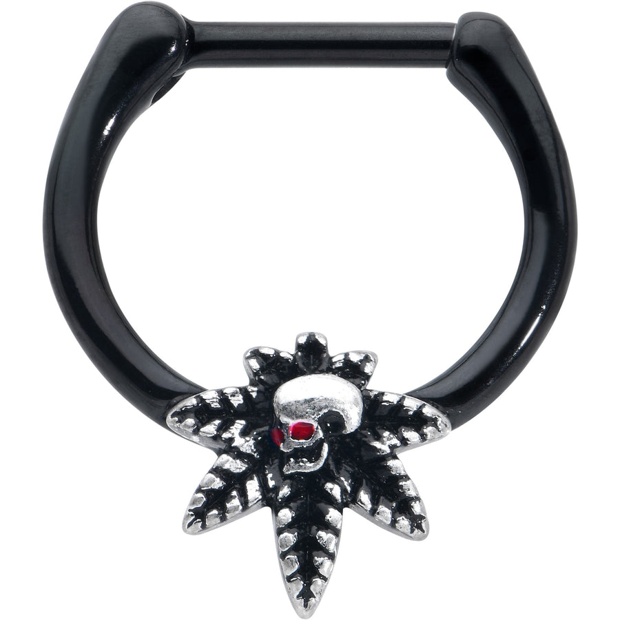 16G 5/16 Red Gem Black Pot Leaf Skull Cartilage Clicker