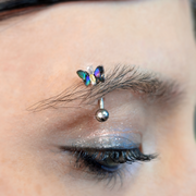 16G 5/16 Yellow Clear Gem Dark Butterfly Curved Eyebrow Ring