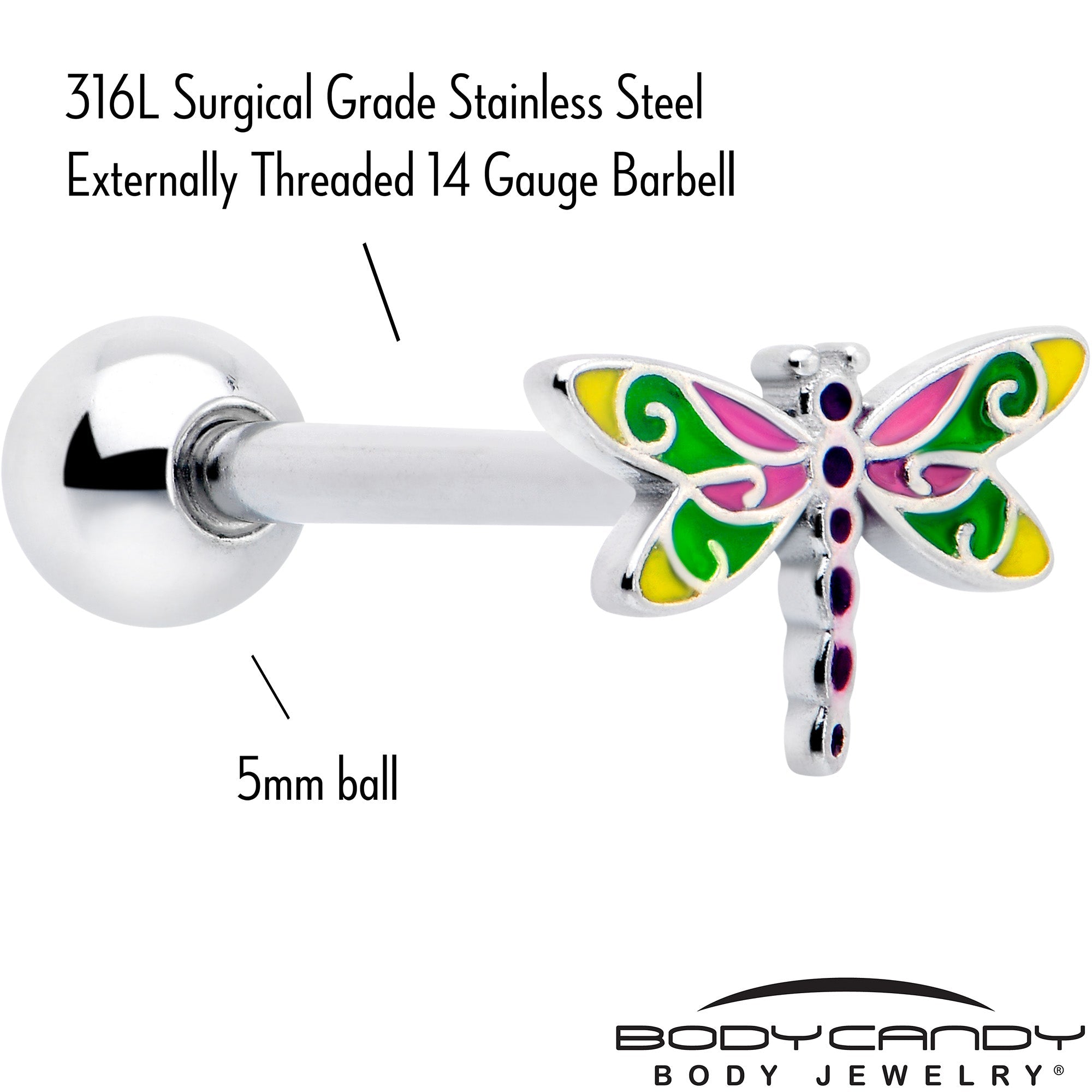 Dragonfly Colors Barbell Tongue Ring
