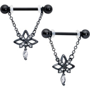 14G 9/16 Clear CZ Gem Black Gothic Star Dangle Nipple Ring Set