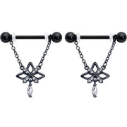 14G 9/16 Clear CZ Gem Black Gothic Star Dangle Nipple Ring Set