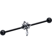 14G Clear CZ Gem Black Gothic Star Dangle Industrial Barbell 38mm