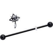 14G Clear CZ Gem Black Gothic Star Dangle Industrial Barbell 38mm