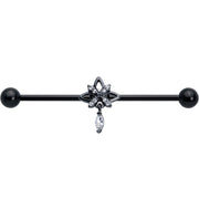 14G Clear CZ Gem Black Gothic Star Dangle Industrial Barbell 38mm