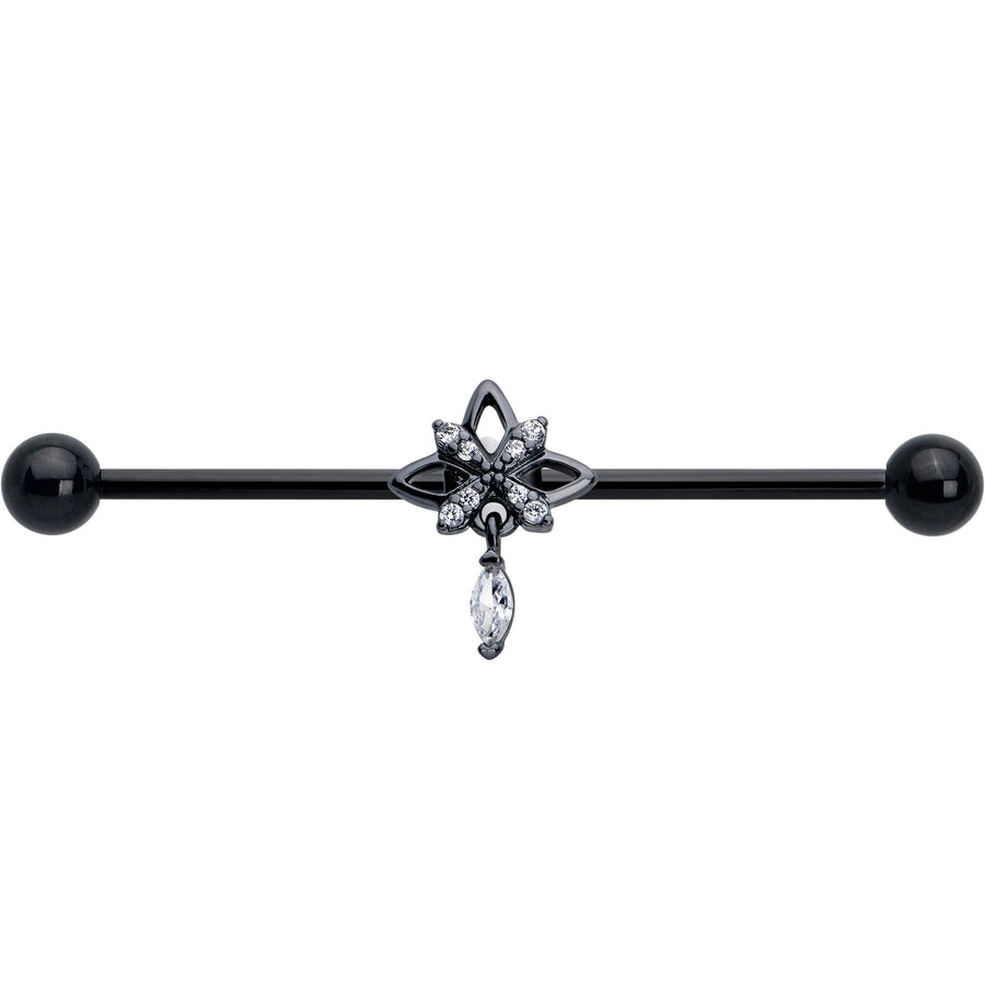 14G Clear CZ Gem Black Gothic Star Dangle Industrial Barbell 38mm