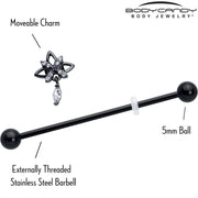 14G Clear CZ Gem Black Gothic Star Dangle Industrial Barbell 38mm