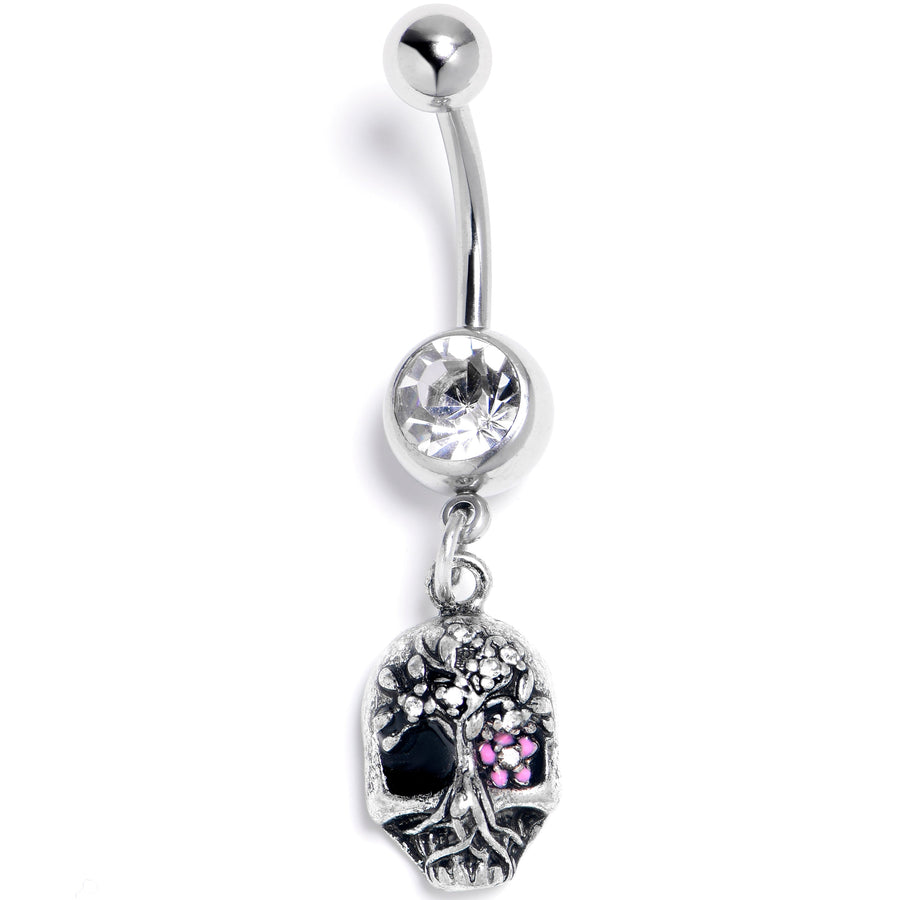 Clear Gem Stylish Skull Dangle Belly Ring