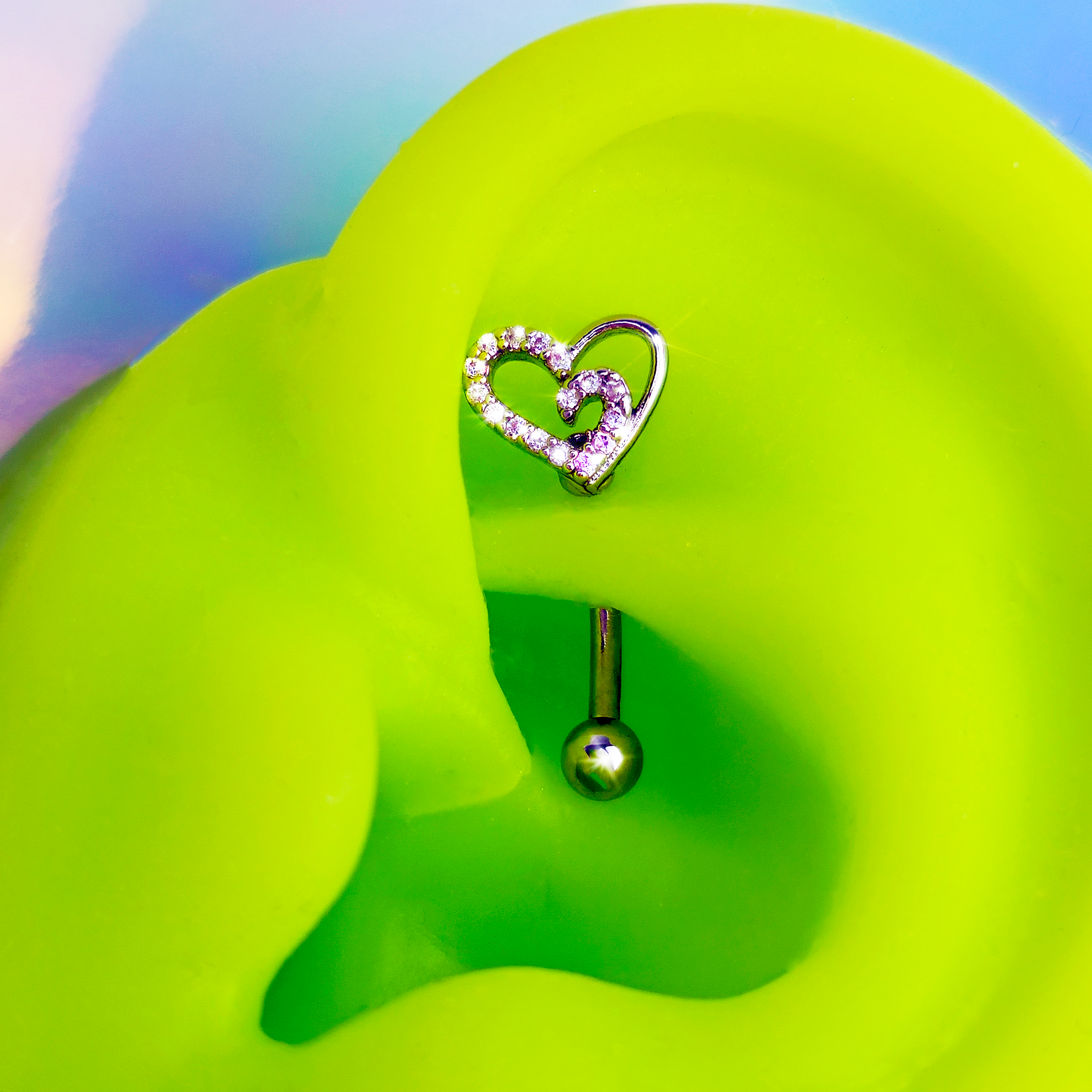16G 5/16 Clear Gem Asymmetrical Heart Curved Eyebrow Ring