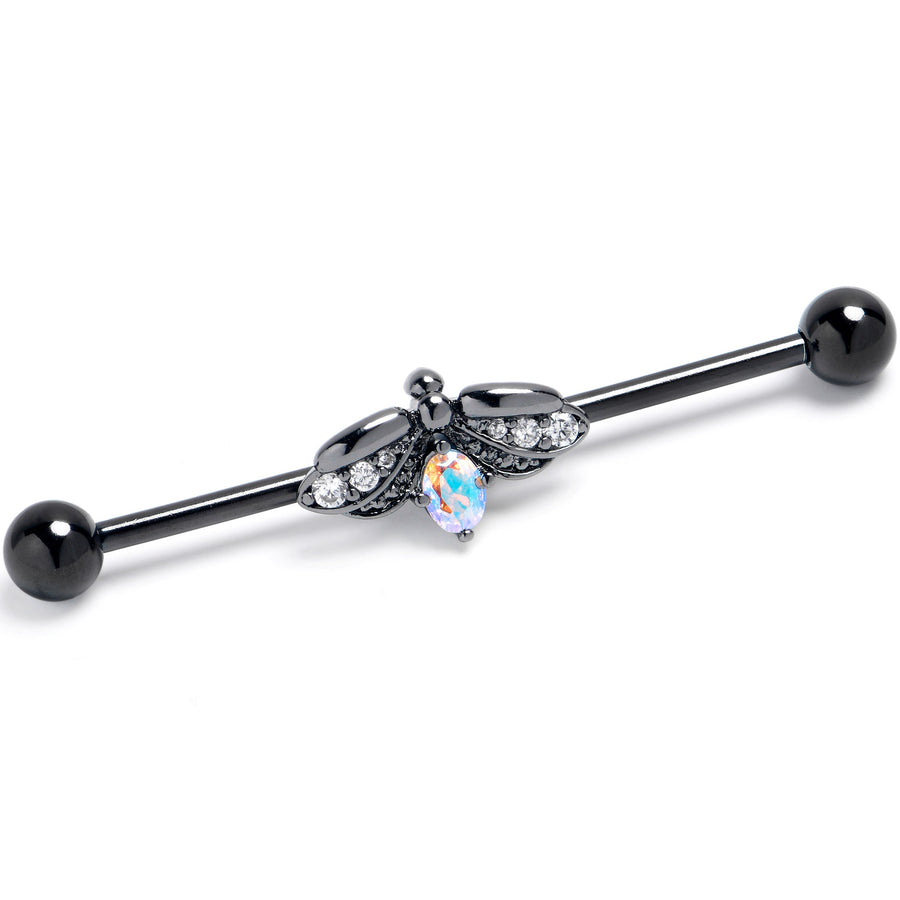 14G Aurora Clear Gem Black Gothic Butterfly Industrial Barbell 38mm