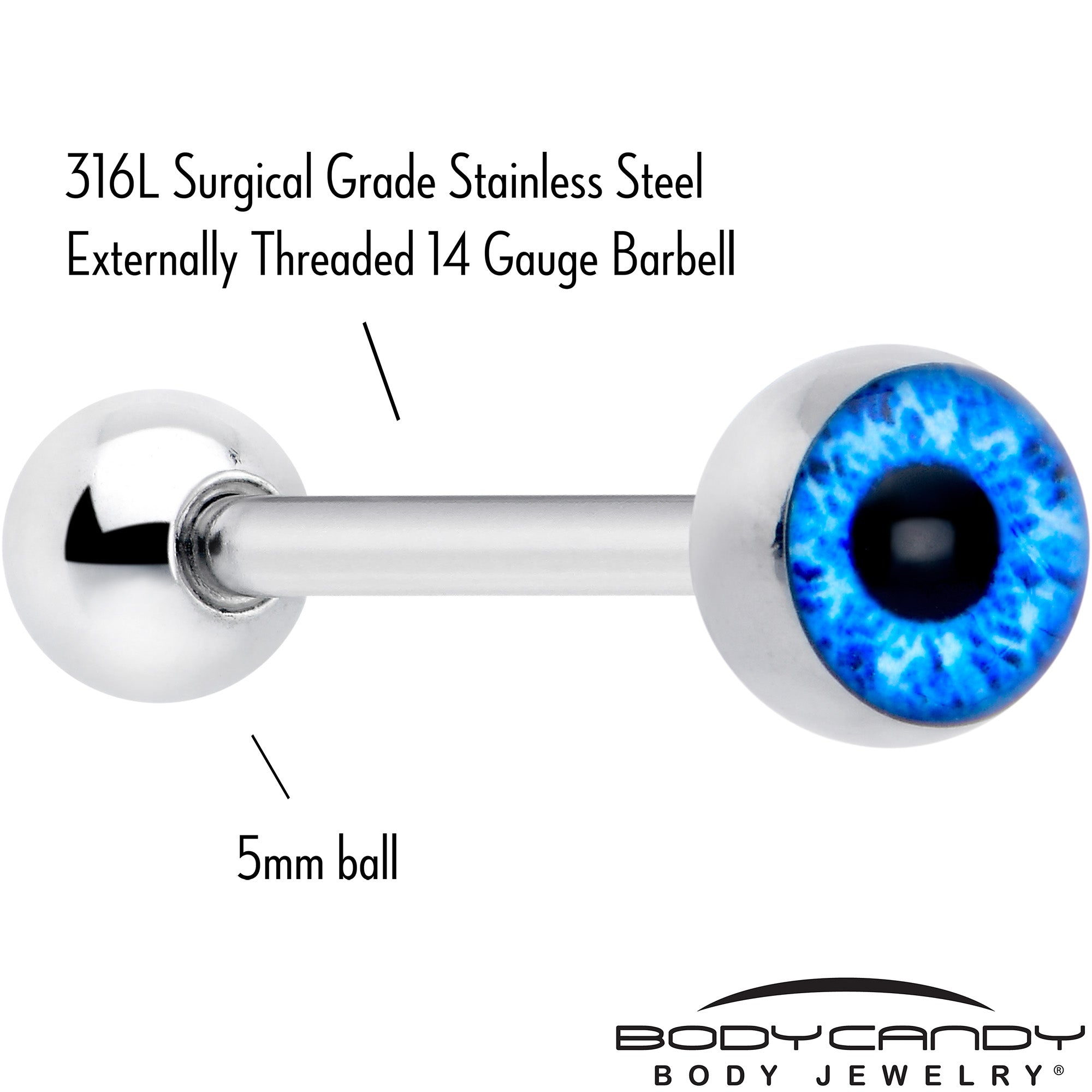 Open Blue Eye Barbell Tongue Ring