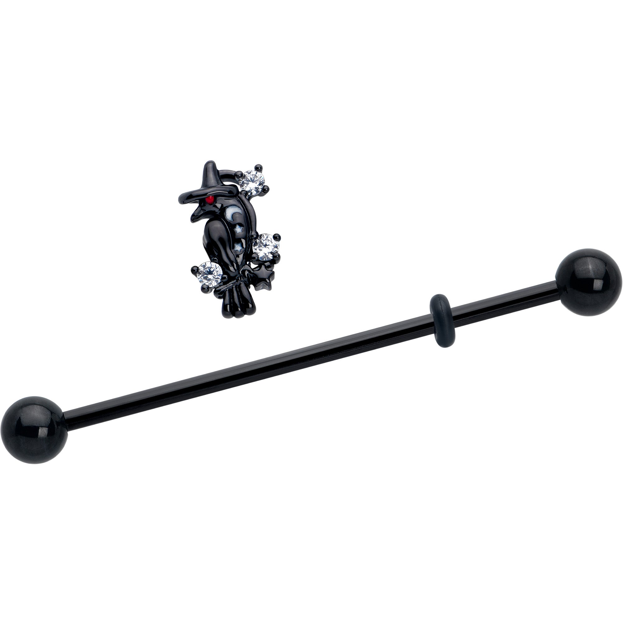 14G Clear CZ Gem Black Raven Witch Industrial Barbell 38mm