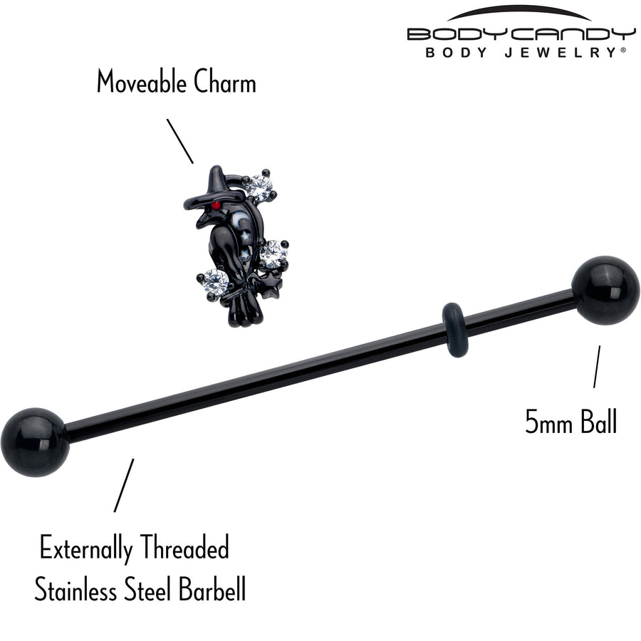 14G Clear CZ Gem Black Raven Witch Industrial Barbell 38mm