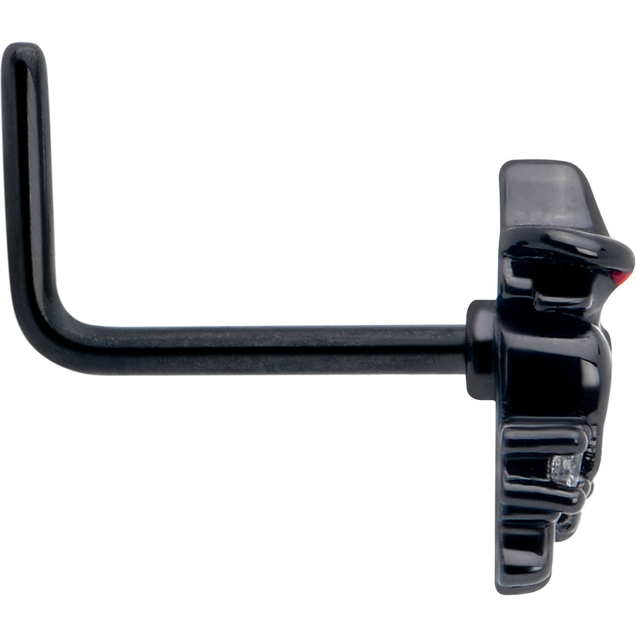 20G 7mm Clear CZ Gem Black Raven Witch L Shape Nose Ring