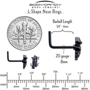 20G 7mm Clear CZ Gem Black Raven Witch L Shape Nose Ring