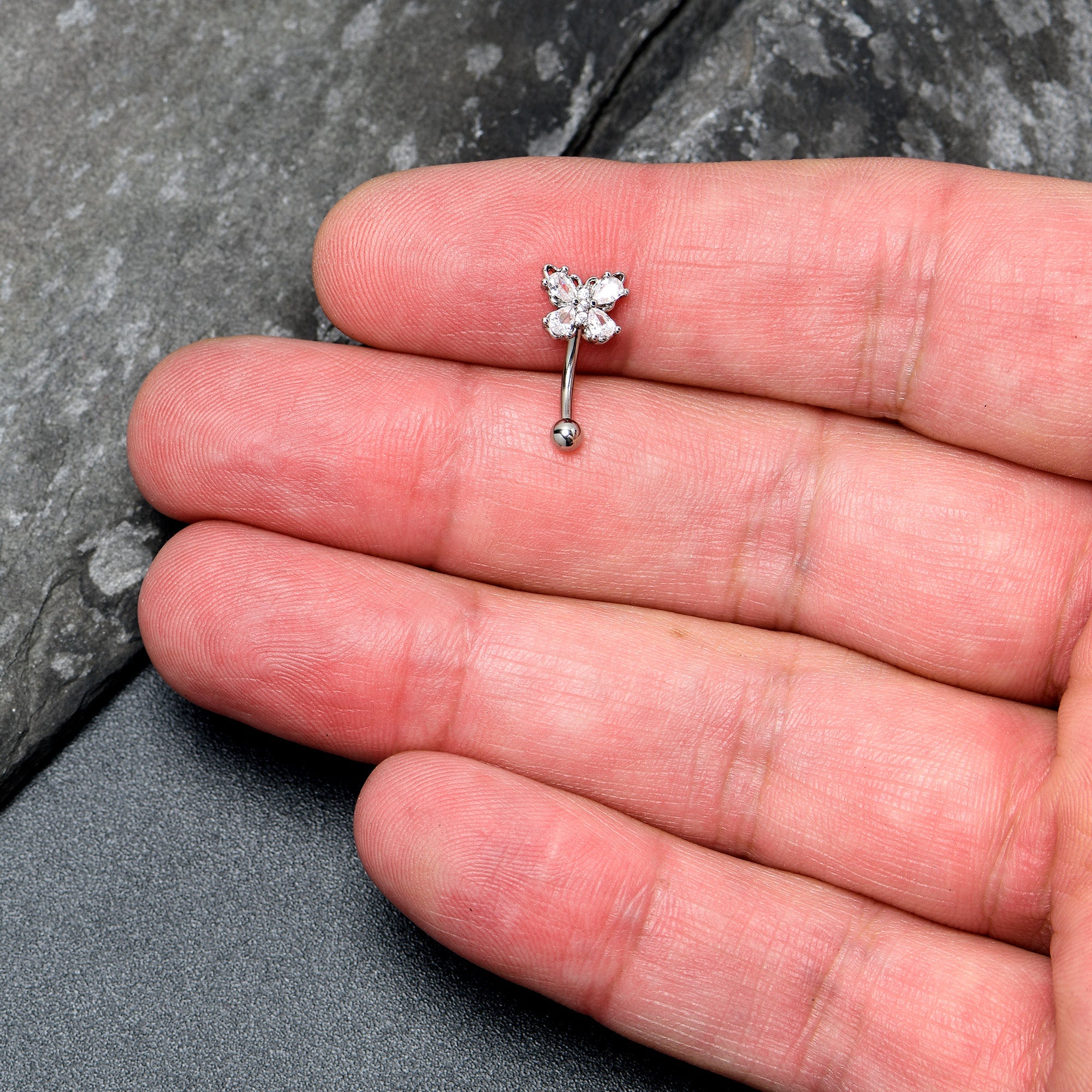 16G 5/16 Clear Gem Baroque Beauty Butterfly Curved Eyebrow Ring