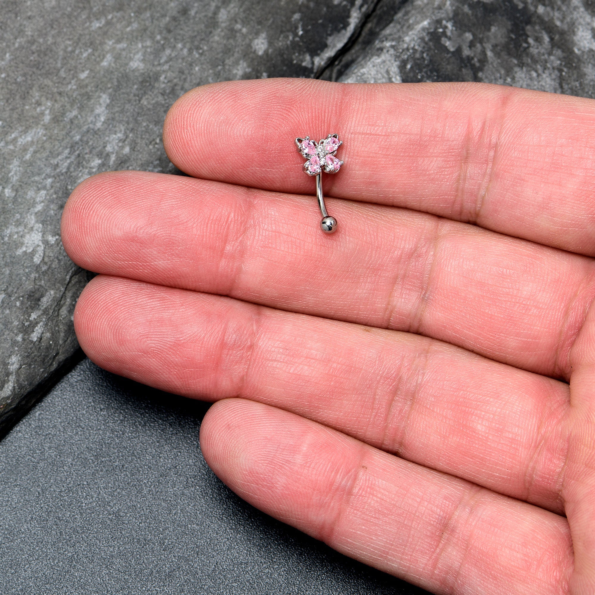 16G 5/16 Pink Gem Baroque Beauty Butterfly Curved Eyebrow Ring