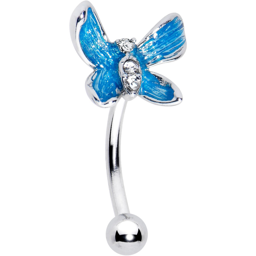 16G 5/16 Clear Gem Chunky Butterfly Blue Curved Eyebrow Ring