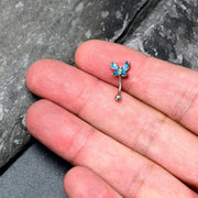 16G 5/16 Clear Gem Chunky Butterfly Blue Curved Eyebrow Ring