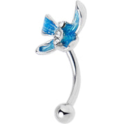 16G 5/16 Clear Gem Chunky Butterfly Blue Curved Eyebrow Ring