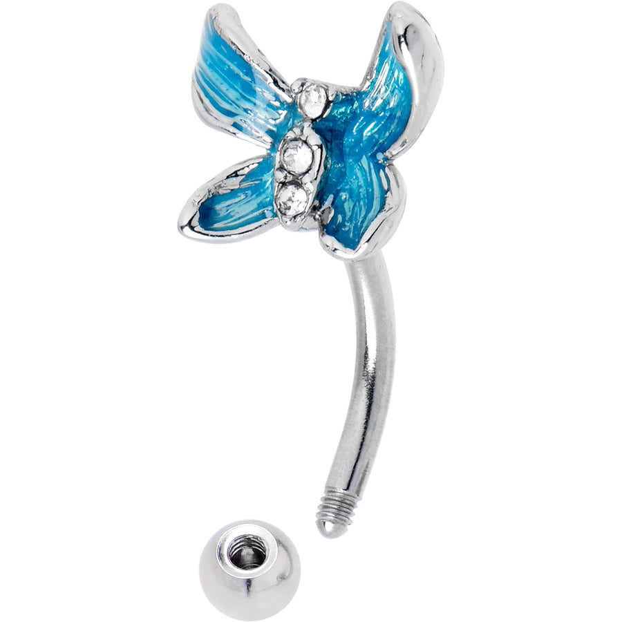 16G 5/16 Clear Gem Chunky Butterfly Blue Curved Eyebrow Ring