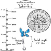 16G 5/16 Clear Gem Chunky Butterfly Blue Curved Eyebrow Ring