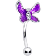 16G 5/16 Clear Gem Chunky Butterfly Purple Curved Eyebrow Ring