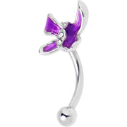 16G 5/16 Clear Gem Chunky Butterfly Purple Curved Eyebrow Ring