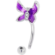 16G 5/16 Clear Gem Chunky Butterfly Purple Curved Eyebrow Ring