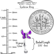 16G 5/16 Clear Gem Chunky Butterfly Purple Curved Eyebrow Ring