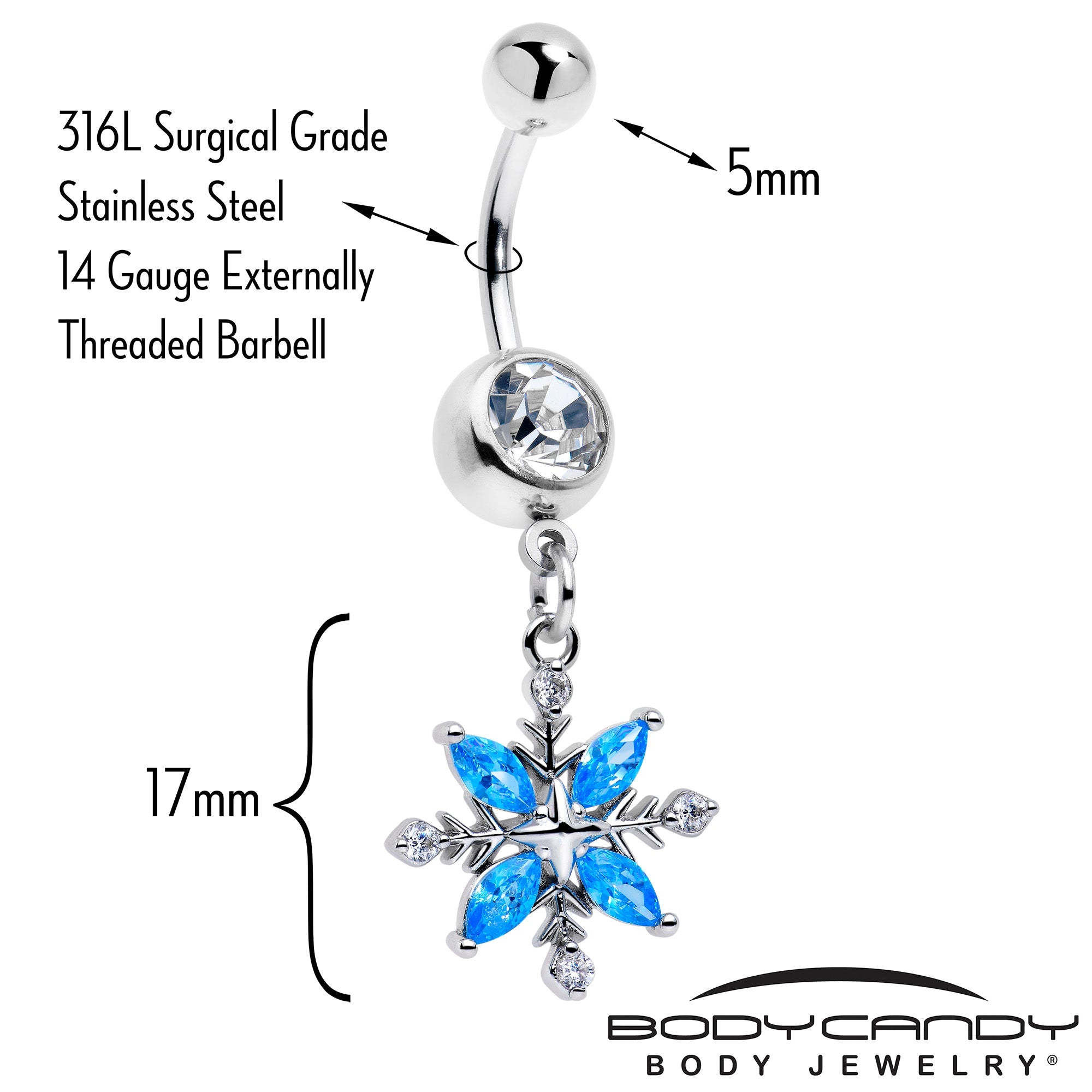 Clear Blue CZ Gem Classic Flower Dangle Belly Ring