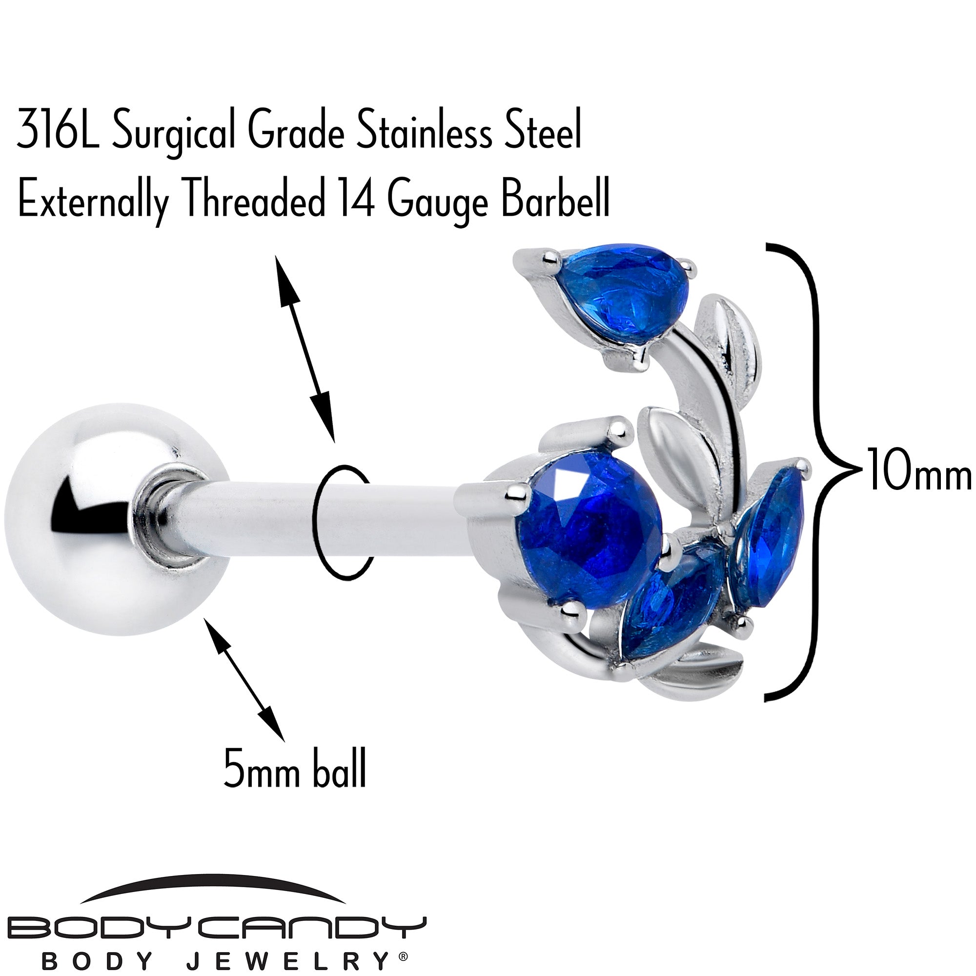 Blue Gem Twining Vine Barbell Tongue Ring
